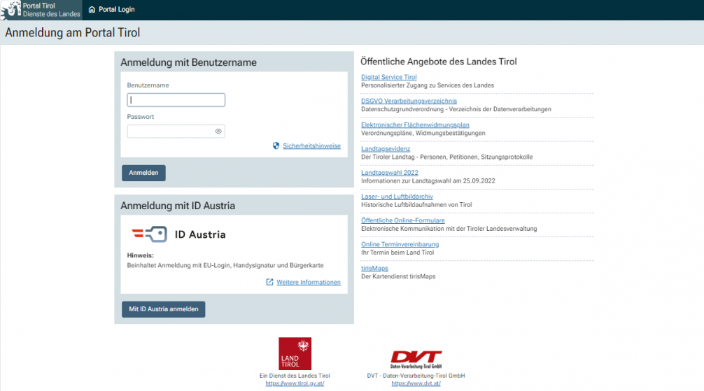 Portal Tirol Passwort-Änderung